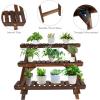 Giantex Wood Plant Stand, Multi Tier Flower Pot Holder Display Shelf for Home Balcony Patio Garden Flower Shop, Outdoor Indoor Ladder Flower Pot Organizer Display Rack (3 Tiers Step Plant Stand)