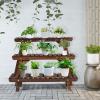 Giantex Wood Plant Stand, Multi Tier Flower Pot Holder Display Shelf for Home Balcony Patio Garden Flower Shop, Outdoor Indoor Ladder Flower Pot Organizer Display Rack (3 Tiers Step Plant Stand)