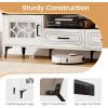Giantex Wood TV Stand for TVs up to 80″, Modern Entertainment Center with Storage Drawers, Side Cabinets, Wood Television Stands, Media TV Console Table for Living Room Bedroom (Oak & Bluish Gray)(Antique White)