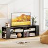 Gianetx Modern TV Stand for TVs up to 65 Inch, Wooden Entertainment Center w/ 4 Storage Cubbies, Side Shelves w/ 5 Raised Feet, Media TV Console Table for Living Room, Rustic Brown(Black)