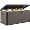 Giantex 100 Gallon Deck Box, Waterproof Resin Box with Lockable Lid, 440Lbs Outdoor HDPE Storage Container Bench for Patio Furniture Cushions, Pool Tools & Garden Accessories (Grey)(Brown)