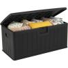 Giantex 100 Gallon Deck Box, Waterproof Resin Box with Lockable Lid, 440Lbs Outdoor HDPE Storage Container Bench for Patio Furniture Cushions, Pool Tools & Garden Accessories (Grey)(Black)