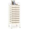 Giantex 12 Drawer Rolling Cart with Drawers, Storage Organizer Cart for Classroom Office School Teacher, Mobile Drawer Cart for Tools, Crafts, Small Printer, Macaron Multicolor(Ivory)