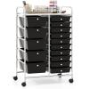 Giantex 15 Drawer Rolling Storage Cart Tools Scrapbook Paper Office School Organizer, Clear(Black)