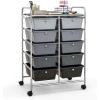 Giantex 15 Drawer Rolling Storage Cart Tools Scrapbook Paper Office School Organizer, Clear(Black Gradient)