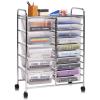 Giantex 15 Drawer Rolling Storage Cart Tools Scrapbook Paper Office School Organizer, Clear(Clear)