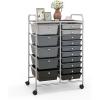 Giantex 15 Drawer Rolling Storage Cart Tools Scrapbook Paper Office School Organizer, Clear(Gray & Black)