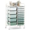 Giantex 15 Drawer Rolling Storage Cart Tools Scrapbook Paper Office School Organizer, Clear(Green Gradient)