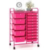 Giantex 15 Drawer Rolling Storage Cart Tools Scrapbook Paper Office School Organizer, Clear(Hot Pink)