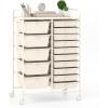 Giantex 15 Drawer Rolling Storage Cart Tools Scrapbook Paper Office School Organizer, Clear(Ivory)