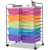 Giantex 15 Drawer Rolling Storage Cart Tools Scrapbook Paper Office School Organizer, Clear(Multicolor)