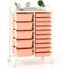 Giantex 15 Drawer Rolling Storage Cart Tools Scrapbook Paper Office School Organizer, Clear(Peach Fuzz)