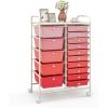 Giantex 15 Drawer Rolling Storage Cart Tools Scrapbook Paper Office School Organizer, Clear(Pink & Red)