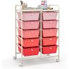 Giantex 15 Drawer Rolling Storage Cart Tools Scrapbook Paper Office School Organizer, Clear(Pink Gradient)