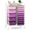Giantex 15 Drawer Rolling Storage Cart Tools Scrapbook Paper Office School Organizer, Clear(Purple Gradient)