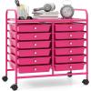 Giantex 20-Drawer Storage Drawer Cart, Rolling Organizer Cart for Office School Tools Scrapbook Paper, Utility Rack on Wheels (Multicolor)(Hot Pink)
