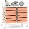 Giantex 20-Drawer Storage Drawer Cart, Rolling Organizer Cart for Office School Tools Scrapbook Paper, Utility Rack on Wheels (Multicolor)(Peach Fuzz)