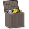 Giantex 25 Gallon Outdoor Storage Box, Patio Deck Box with Lockable Lid, Wicker-woven Texture, Waterproof Storage Bench for Pool Accessories, Garden Tools, Package Delivery, Patio Furniture (Black)(Brown)