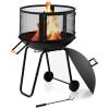 Giantex 28″ Portable Fire Pit on Wheels, Outdoor Mobile Wood Burning Firepit w/Log Grate, Fire Poker, Heavy-Duty Steel Frame & Solid Metal Top, 2-Door Gate, Rolling Fire Pits for Entertaining Camping