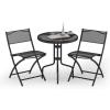 Giantex 3 Pcs Bistro Set Garden Backyard Round Table Folding Chairs, with Rust-Proof Steel Frames & Reinforced Glass Design Outdoor Patio Furniture, Black(Round Table: φ23.5″Dx 28″H)