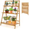 Giantex 3 Tier Folding Storage Shelf, Bamboo Ladder Plant Stand, Multiple Flower Pot Holder Succulent Display Rack, Foldable Shelving Unit for Balcony Garden Living Room Indoor Outdoor