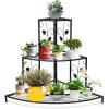 Giantex 3 Tiers Corner Shelf Metal Plant Stand, Stair-Step Style Flower Pot Display, Ladder Plant Display Rack, Quarter Round Plant Shelf for Indoor Outdoor Use