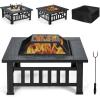Giantex 32″ Outdoor Fire Pit, 3 in 1 Square Wood Burning Fire Table, Multifunctional Firepit for Outside Patio Backyard Porch Garden, Bonfire Stove Fireplace with Rain Cover for Picnic, Camping