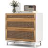 Giantex 3-Drawer Dresser Chest for Bedroom – Storage Chest of Drawers with Anti-toppling Device, Wide Storage Dresser Bedside Table for Living Room, Hallway, Rattan Drawer Chest,Floor Storage Cabinet