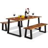 Giantex 3PCS Wooden Dining Set Bench Chair Rustic Indoor &Outdoor Furniture (Rustic Brown&Black)(Rustic Brown&black)