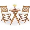 Giantex 3Pcs Patio Bistro Set, Wood Folding Table Set, 2 Cushioned Chairs for Garden Yard, Outdoor Furniture Round Table (Natural & Beige)(Natural & Beige)