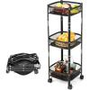 Giantex 3-Tier Fruit Vegetable Basket with Rollers – 35″ Tall No Assembly Required Metal Wire Storage Organizer Trolley Cart, Tool-Free Assembly One-Second Folding Utility Cart with Wheels(Black-square)