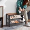 Giantex 3-Tier Shoe Rack Bench, Industrial Shoe Bench with 2 Mesh Storage Shelves & Seat for Entryway, Front Door, Garage Shoe Storage (Rustic Brown)(Rustic Brown)