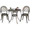 Giantex 3pcs Bistro Table Set Cast Aluminum Outdoor Patio Furniture Set Round Table W/Removable Ice Bucket, 2 Chairs Antique Garden Furniture Weather Resistant (Antique Bronze)(Bronze)