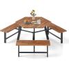 Giantex 4.5FT Picnic Table Bench Set for 4, Acacia Wood Outdoor Dining Table Set, 2″ Umbrella Hole, Heavy Duty Metal Frame, Footrest Bar, Large Rectangular Tabletop for Porch Patio Lawn Garden(Hexagonal)