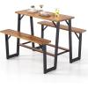 Giantex 4.5FT Picnic Table Bench Set for 4, Acacia Wood Outdoor Dining Table Set, 2″ Umbrella Hole, Heavy Duty Metal Frame, Footrest Bar, Large Rectangular Tabletop for Porch Patio Lawn Garden(Rectangular)