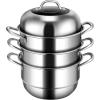 Giantex 4-Layer Stainless Steel Steamer Pot for Cooking Soup and Steaming Food Steam Pot with with Tempered Glass Lid, 2 Steaming Septa on Gas, Electric, Grill Stove (Silver)