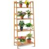 Giantex 4-Tier Bamboo Plant Stand Flower Pots Holder Display Shelf, 47.5inch Ladder Shelf Plants Organizer Rack for Patio Balcony Garden Home, Bookcase Planter Storage Shelving Unit Indoor Outdoor
