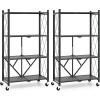 Giantex 4-Tier Foldable Storage Shelf, Collapsible Shelving Unit Display with Lockable Wheels, Heavy-Duty Metal Storage Organizer, Folding Storage Rack for Tool Room, Garage, Kitchen, Living Room (1)(2)