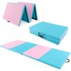 Giantex 4’x10’x 2″ Gymnastics Mat, 4-Panel Folding Aerobics Exercise Mat w/Hook & Loop Fastener, Carrying Handle, Portable Tumbling Mat for Stretching Yoga Cheerleading Martial Arts(Blue/Pink)