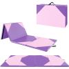 Giantex 4’x10’x 2″ Gymnastics Mat, 4-Panel Folding Aerobics Exercise Mat w/Hook & Loop Fastener, Carrying Handle, Portable Tumbling Mat for Stretching Yoga Cheerleading Martial Arts(Purple/Baby Pink)