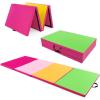 Giantex 4’x10’x 2″ Gymnastics Mat, 4-Panel Folding Aerobics Exercise Mat w/Hook & Loop Fastener, Carrying Handle, Portable Tumbling Mat for Stretching Yoga Cheerleading Martial Arts(Green/Yellow/Pink)