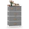 Giantex 5-Drawer Fabric Dresser for Bedroom – 39″ Tall Storage Tower w/Foldable Drawers & Open Shelves, Metal Frame, Storage Drawers Unit, Chest of Drawers for Entryway Closet Storage Cabinet (Gray)(Grey)
