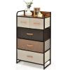 Giantex 5-Drawer Fabric Dresser for Bedroom – 39″ Tall Storage Tower w/Foldable Drawers & Open Shelves, Metal Frame, Storage Drawers Unit, Chest of Drawers for Entryway Closet Storage Cabinet (Gray)(Cream)