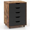 Giantex 5-Drawer Storage Cabinet, Mobile Lateral File Cabinet with Drawers, Wheels, Rolling Chest of Drawers, 19.5″ x 16″ x 25.5″ for Office Under Desk Living Room, Study(Rustic Brown+black)