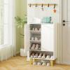 Giantex 5-Tier Shoe Cabinet with Doors, Faux Marble Shoe Rack Organizer with Anti-Tipping Kit & Flat Tilting Storage Shelves, Wooden Shoe Storage Cabinet for Entryway, Hallway, Living Room, White