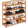 Giantex 5-Tier Shoe Rack, Acacia Wood Shoe Shelf with Side Metal Hooks, Holds up 12-18 Pairs, Shoe Organizer, Shoe Storage, Wooden Shoe Rack for Entryway, 25’’Lx10.5’’Wx32.5’’H(5 Tier (33’’Lx10.5’’Wx32.5’’H))