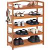 Giantex 5-Tier Shoe Rack, Acacia Wood Shoe Shelf with Side Metal Hooks, Holds up 12-18 Pairs, Shoe Organizer, Shoe Storage, Wooden Shoe Rack for Entryway, 25’’Lx10.5’’Wx32.5’’H(5 Tier (25″Lx10.5″Wx32.5″H))