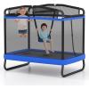 Giantex 6 FT Trampoline for Kids, Toddler Rebounder with Swing & Safety Enclosure Net, ASTM Approved, Rectangle Indoor & Outdoor Mini Kids Trampoline(Bright Blue with Horizontal Bar)