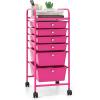 Giantex 6 Storage Drawer Cart Rolling Organizer Cart for Tools Scrapbook Paper Home Office School Multipurpose Mobile Utility Cart (Black Gradient)(Hot Pink)
