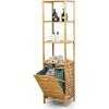Giantex 63” Tilt Out Laundry Hamper and 4-Tier Storage Shelves, Removable Clothes Basket with Easy Carry, Bamboo Tower Hamper Organizer, Great for Bathroom, Bedroom, Laundry Room, Closet, Nursery